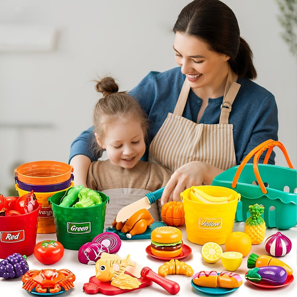 Kids Pretend Play Cutting Food Toy Set – 77PCS Colorful Kitchen Playset
