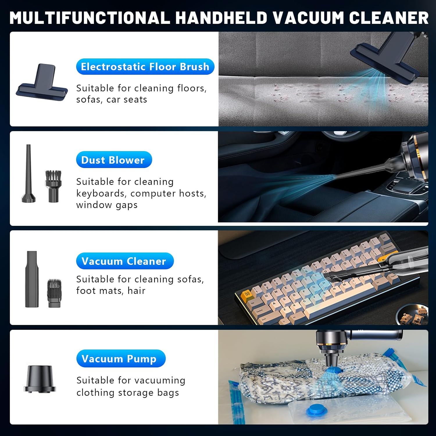 Portable Handheld Vacuum Cleaner 12-in-1