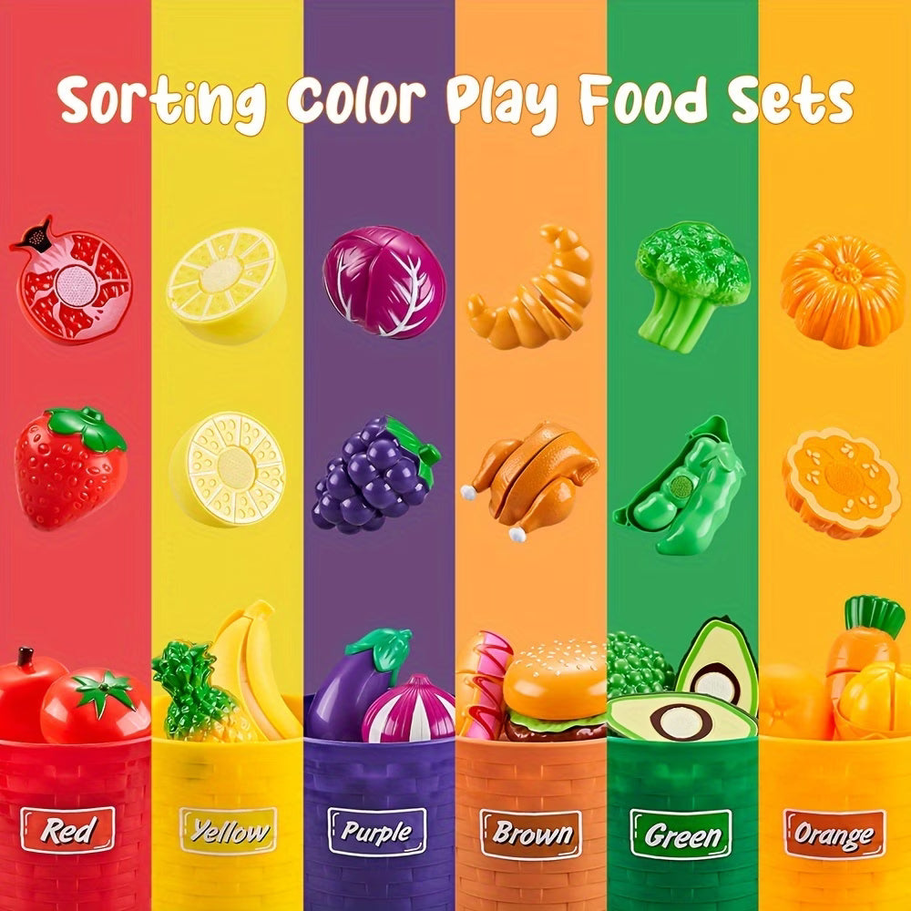 Kids Pretend Play Cutting Food Toy Set – 77PCS Colorful Kitchen Playset