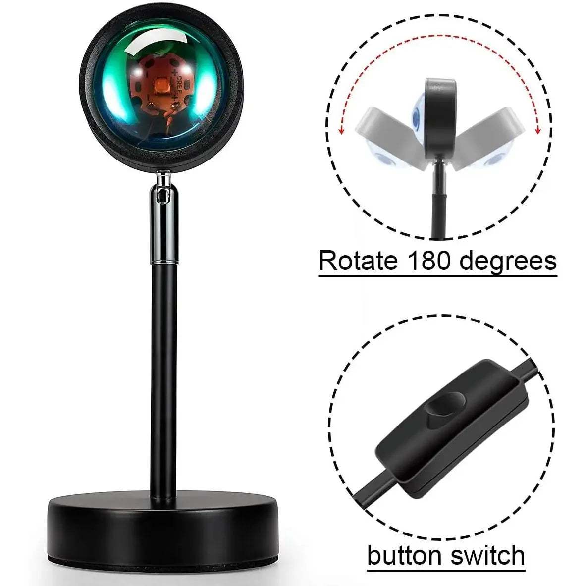 Sunset Projection Lamp | Rotating Ambient Mood Light 180 Degree Rotation-Push Button Switch & APP Control Projector