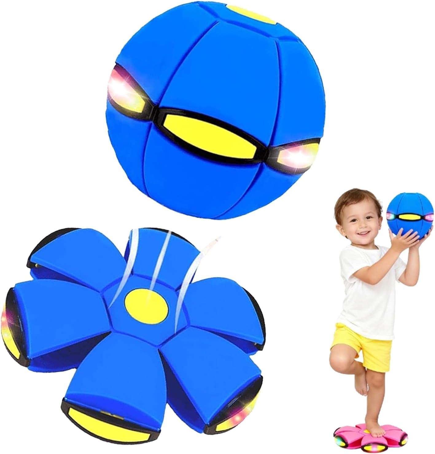 Magic Transforming Flying Ball Toy 2 in 1 LED Bounce Ball and Flying Disc for Kids