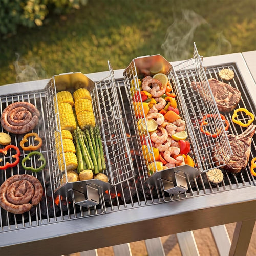 2pcs Rotating Grill Basket | Stainless Steel BBQ Grilling Basket
