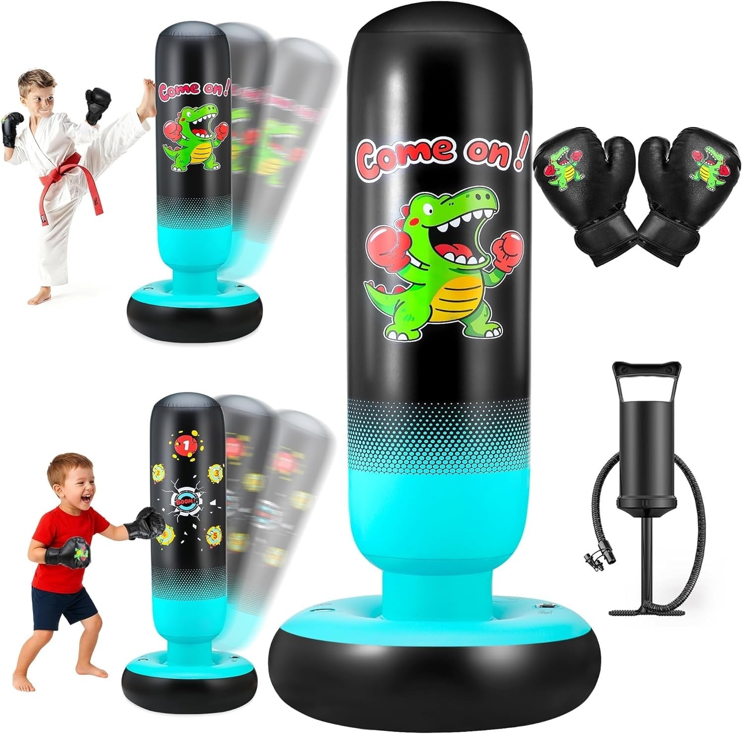 Kids Inflatable Punching Bag with Gloves – Freestanding Boxing Toy for Energy Release & Fitness Training