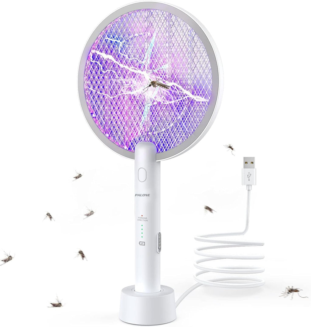 Handheld Rechargeable Bug Zapper Racket | Portable Electric Fly Swatter with UV Light