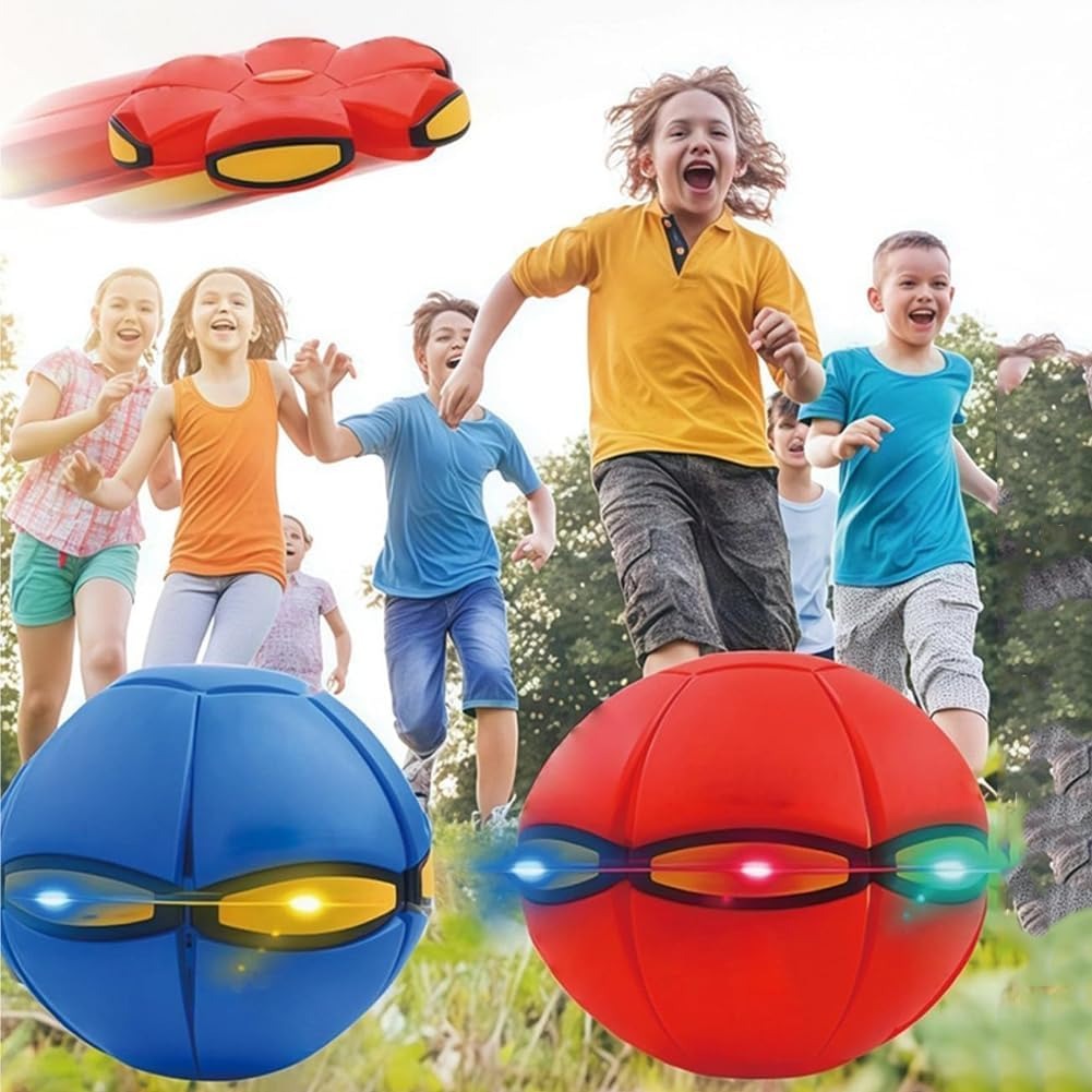 Magic Transforming Flying Ball Toy 2 in 1 LED Bounce Ball and Flying Disc for Kids