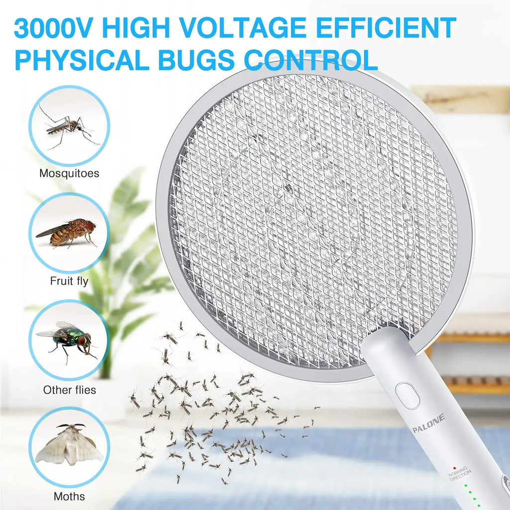 Handheld Rechargeable Bug Zapper Racket | Portable Electric Fly Swatter with UV Light