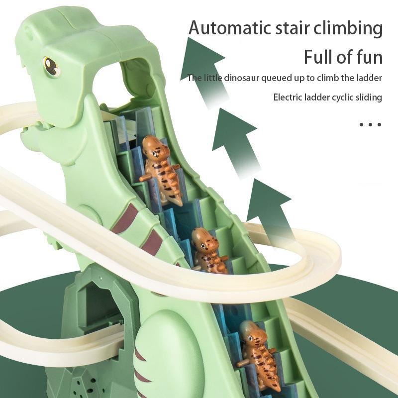 Dinosaur Climbing Track Toy – Automatic Stair Climbing Car Track with Lights & Music for Kids