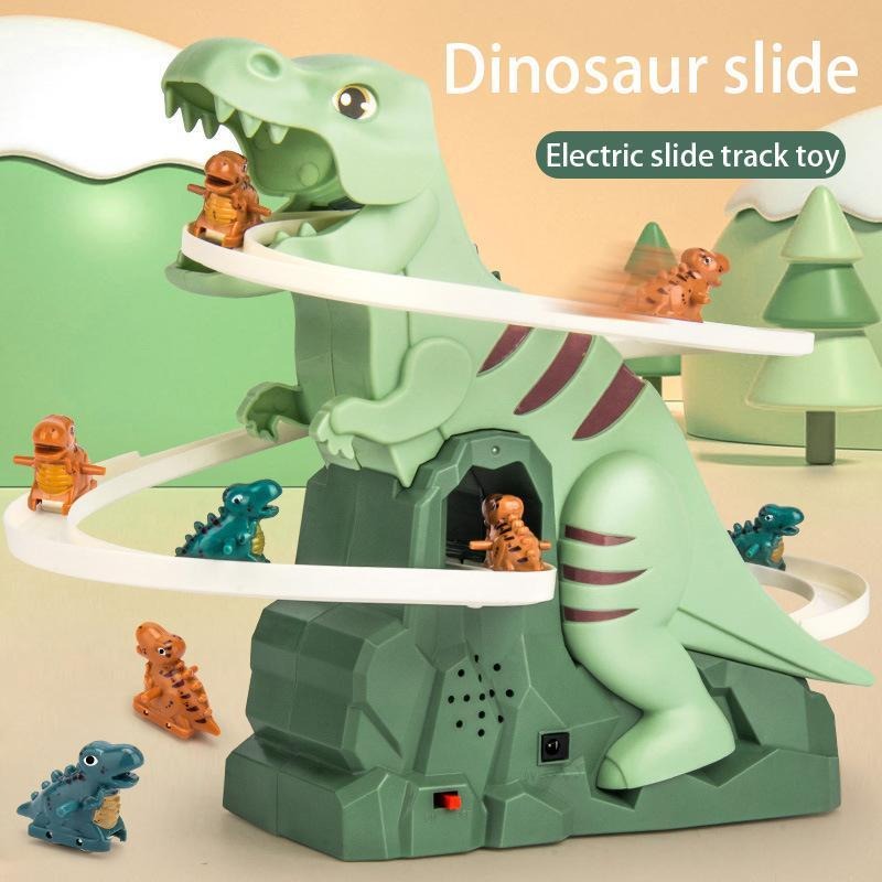Dinosaur Climbing Track Toy – Automatic Stair Climbing Car Track with Lights & Music for Kids