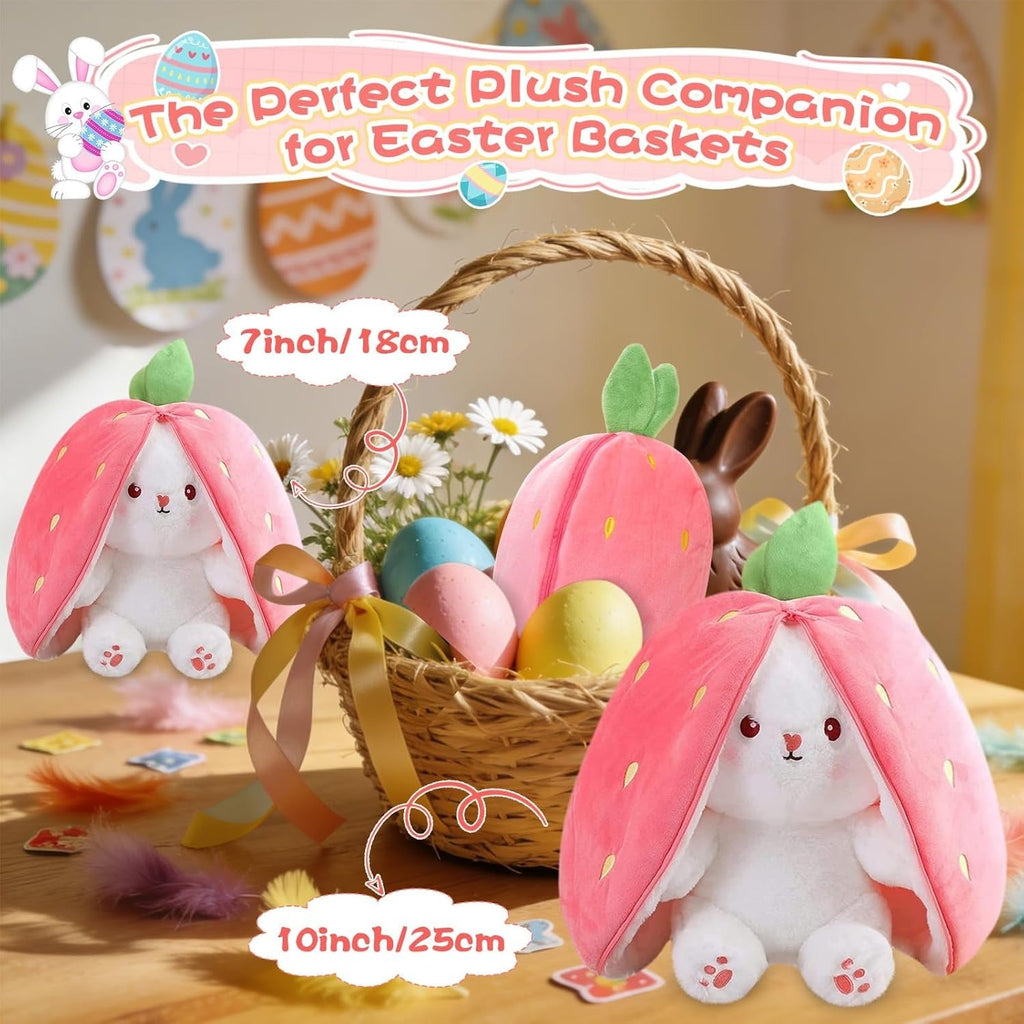 Reversible Strawberry Bunny Plush – 2-in-1 Kawaii Flip Plush Toy-Cozy Pillow