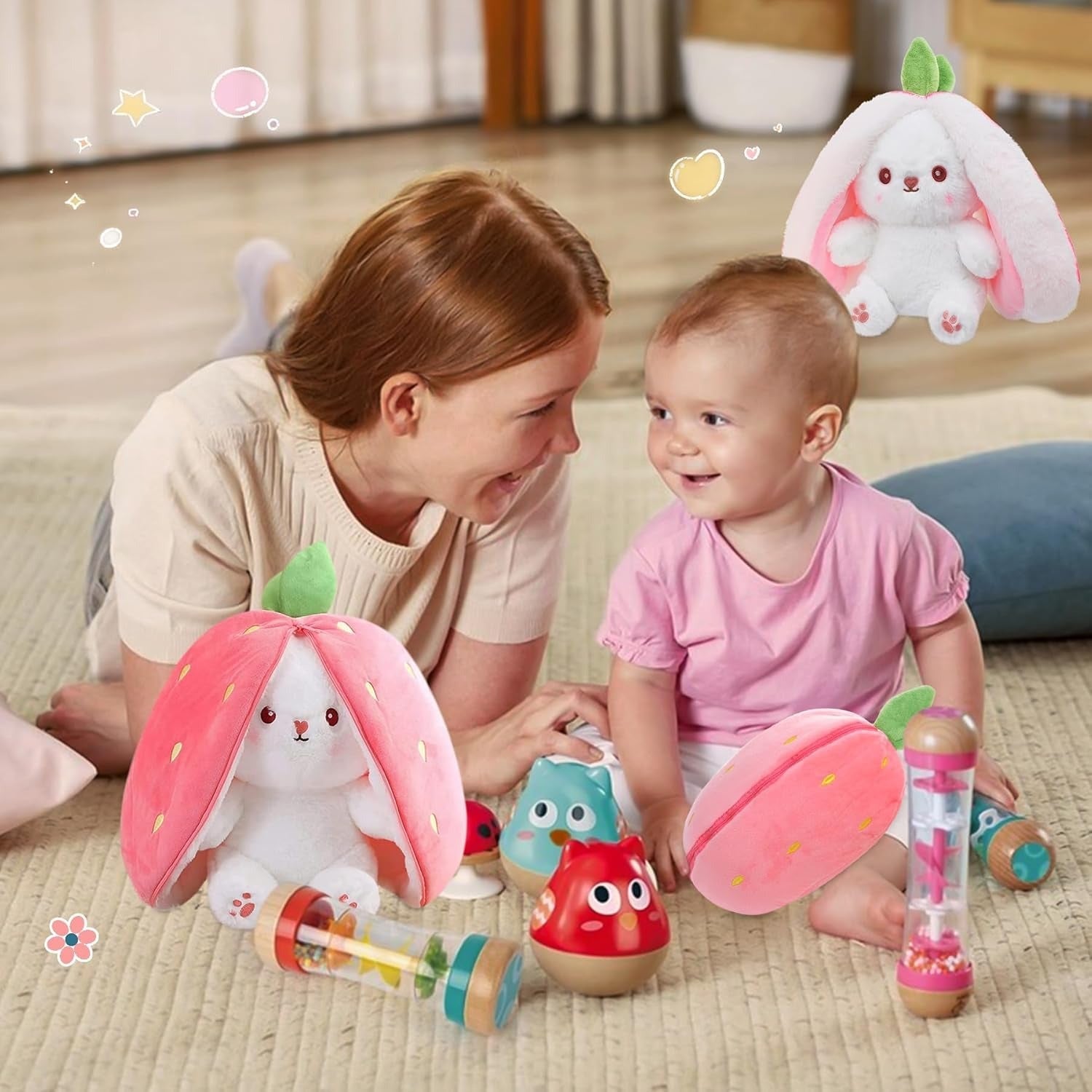 Reversible Strawberry Bunny Plush – 2-in-1 Kawaii Flip Plush Toy-Cozy Pillow