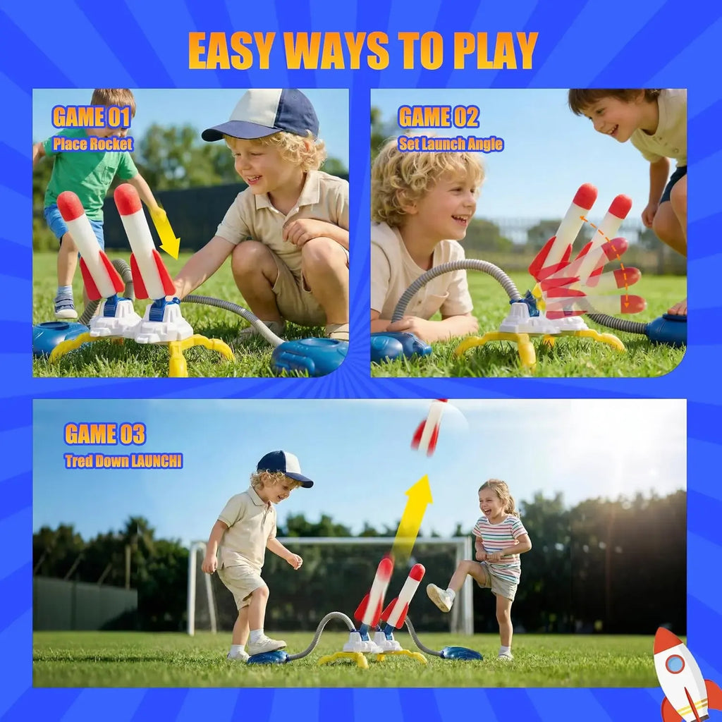 Jump Launch Rocket Set | Foam Air Rocket Activity Toy | Outdoor Running Play Game