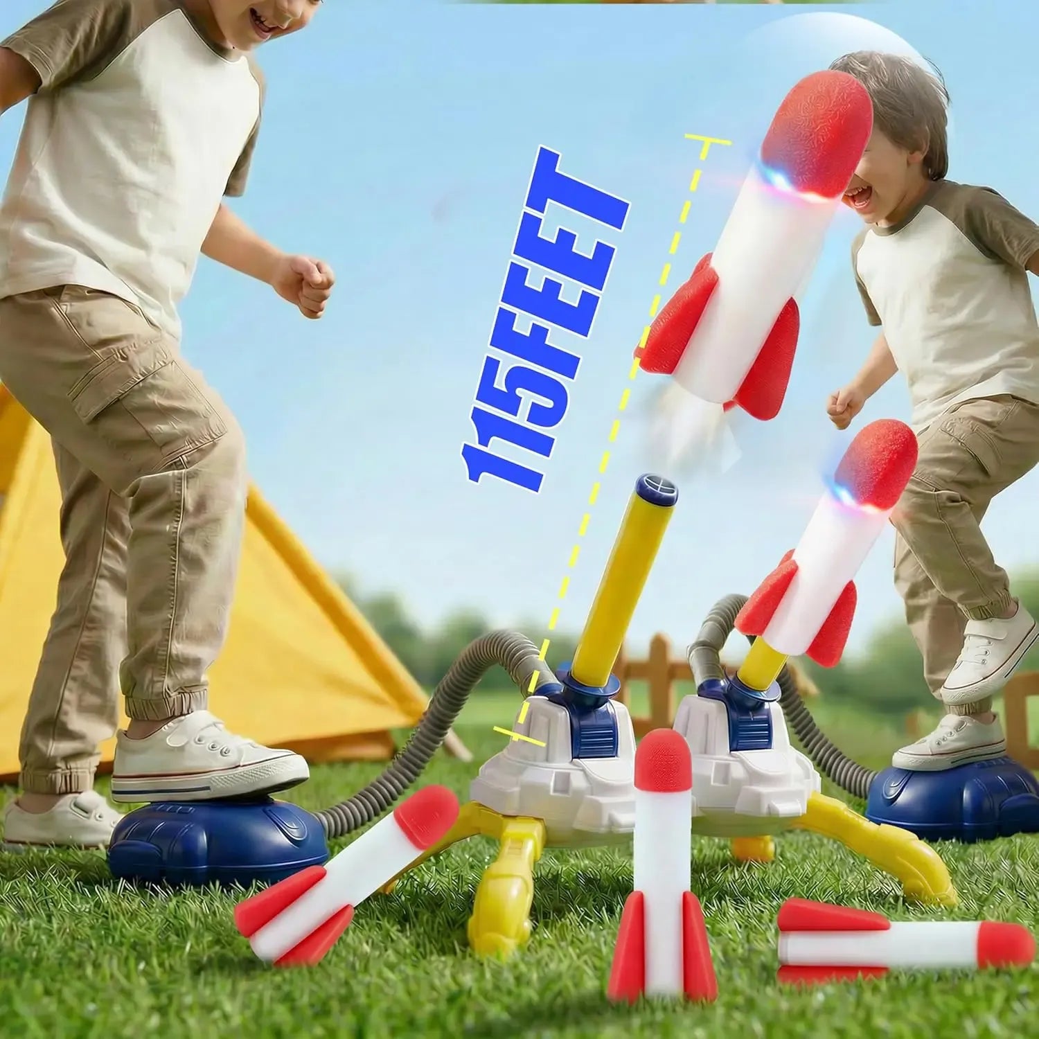 Jump Launch Rocket Set | Foam Air Rocket Activity Toy | Outdoor Running Play Game