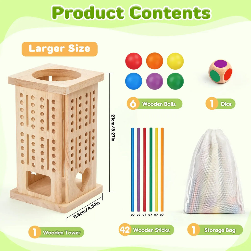 Wooden Color Stick Balance Tower Game – Interactive Skill & Strategy Tabletop Activity Set
