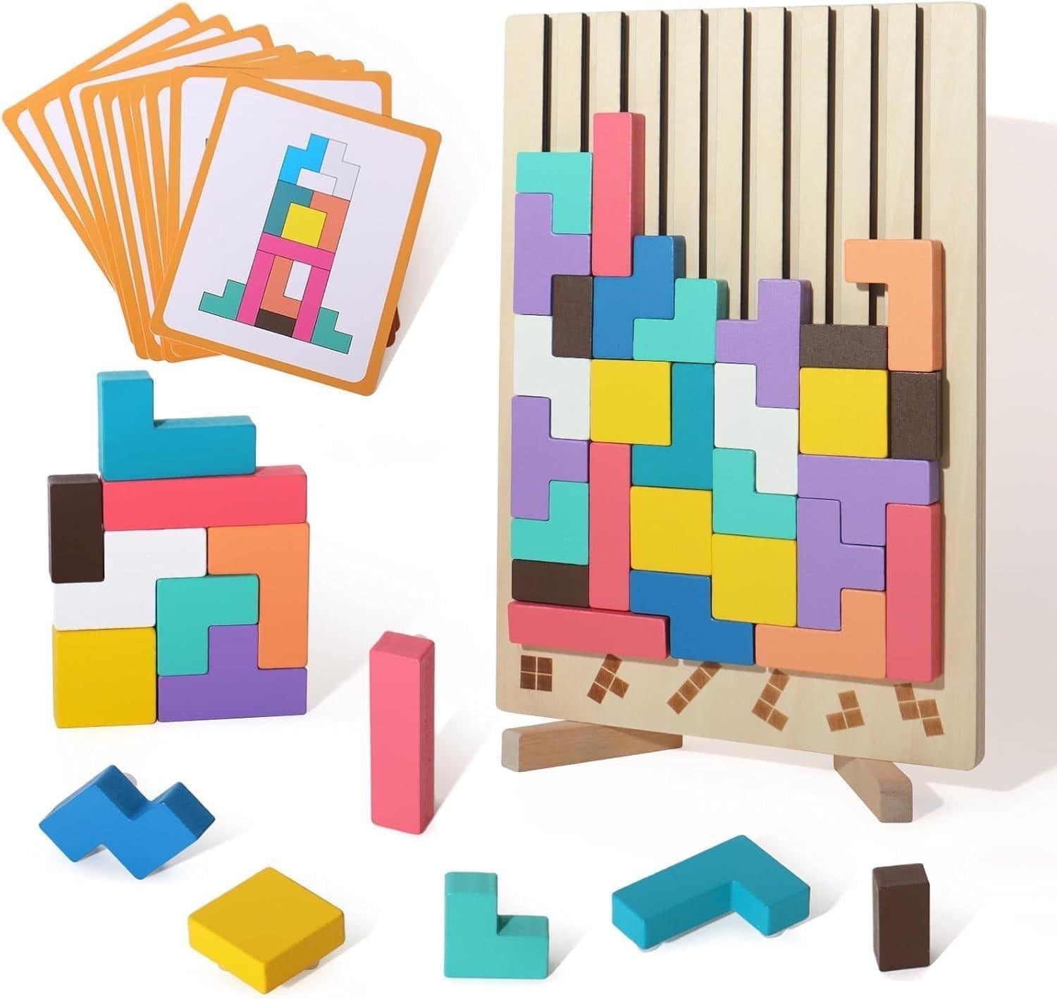 Wooden Geometric Block Puzzle Set – Educational Shape Stacking Brain Game for Kids