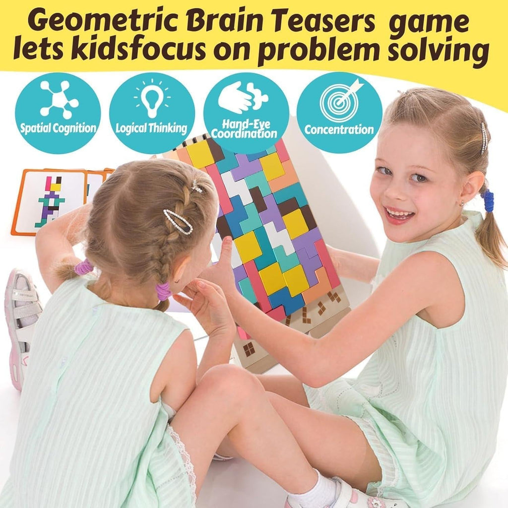 Wooden Geometric Block Puzzle Set – Educational Shape Stacking Brain Game for Kids