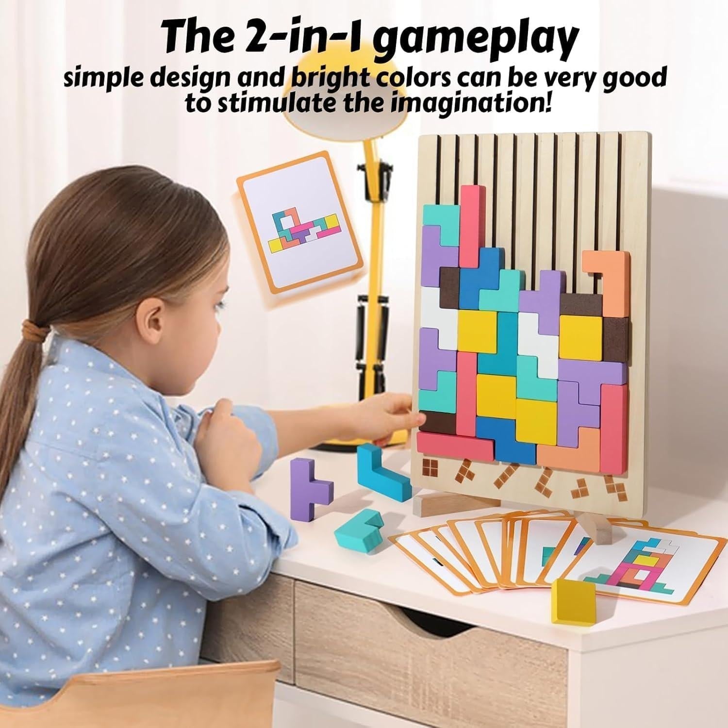 Wooden Geometric Block Puzzle Set – Educational Shape Stacking Brain Game for Kids
