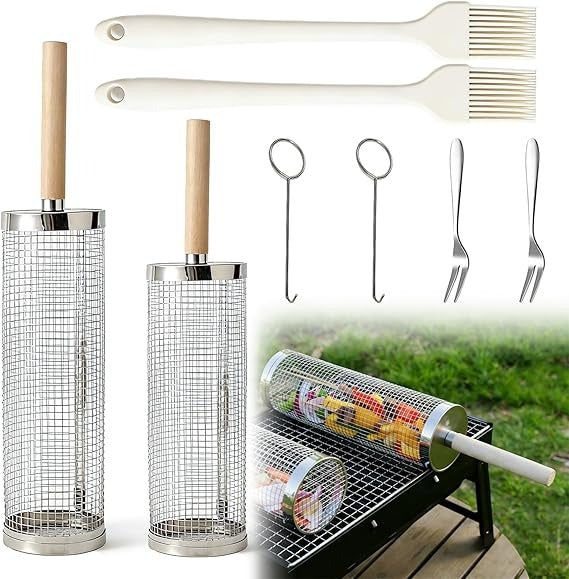 2pcs Rotating Grill Basket | Stainless Steel BBQ Grilling Basket