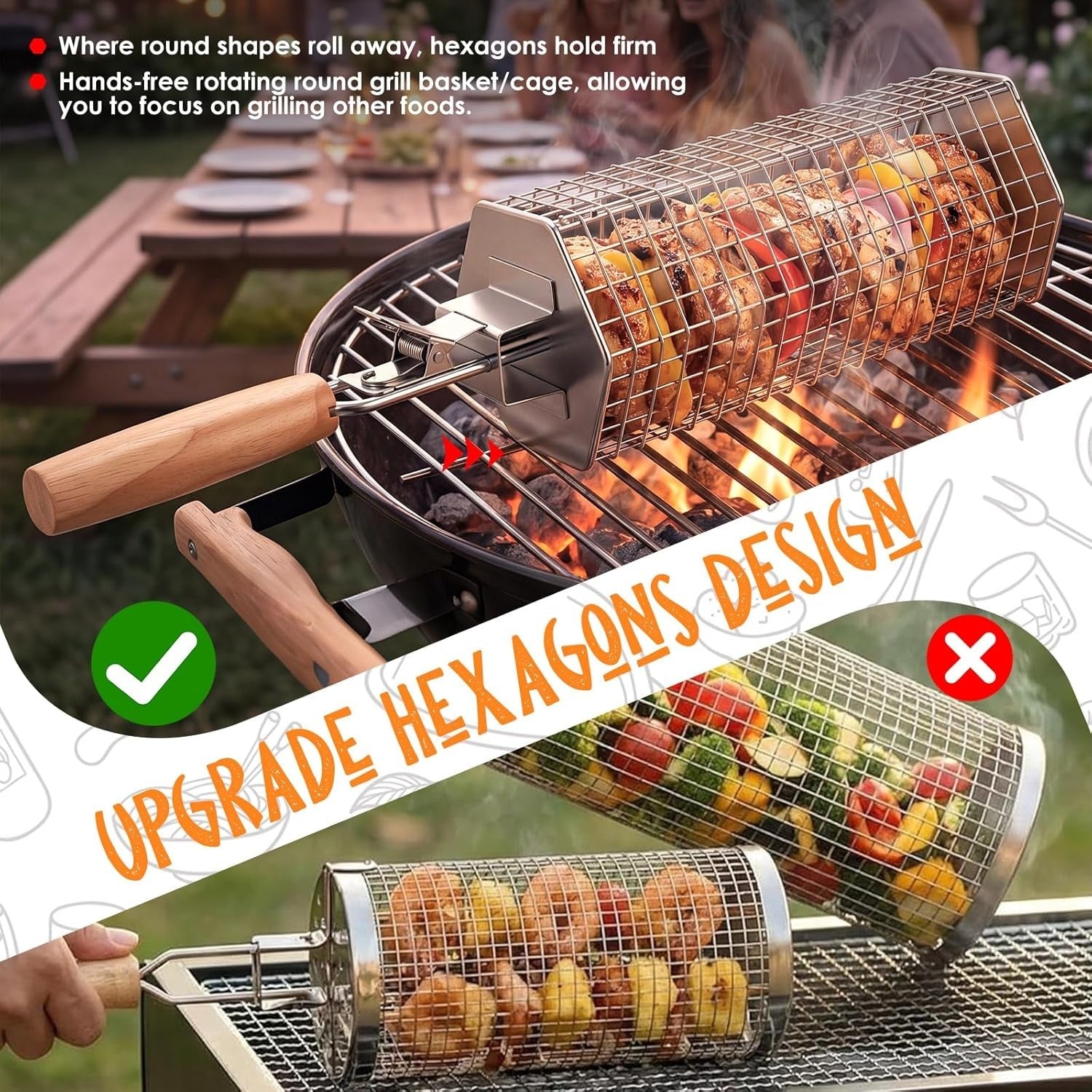 2pcs Rotating Grill Basket | Stainless Steel BBQ Grilling Basket