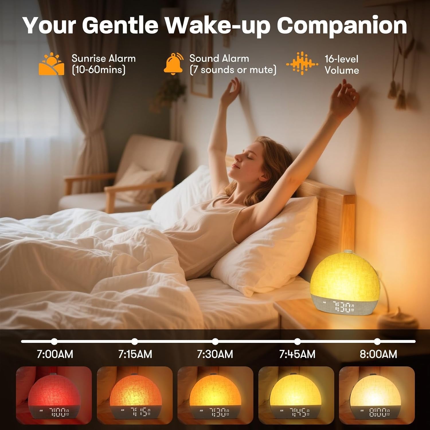 Sunrise Alarm Clock | Wake Up Light with Bedside Ambient Glow